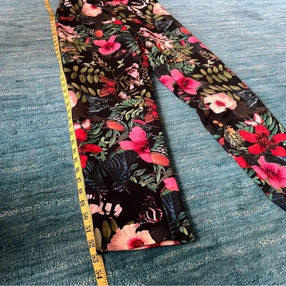 H&M Jumpsuit Romper Floral ruffle sleeve black red pink stretch size 8/38 - Picture 3 of 12